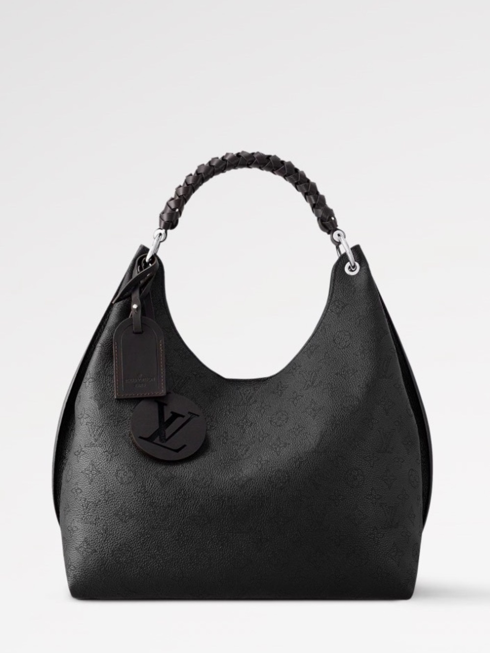 Louis Vuitton Black Monogram Embossed Braided-Handle Hobo Bag